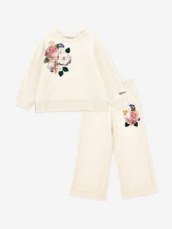 Monnalisa Girls Bouquet Tracksuit In Ivory