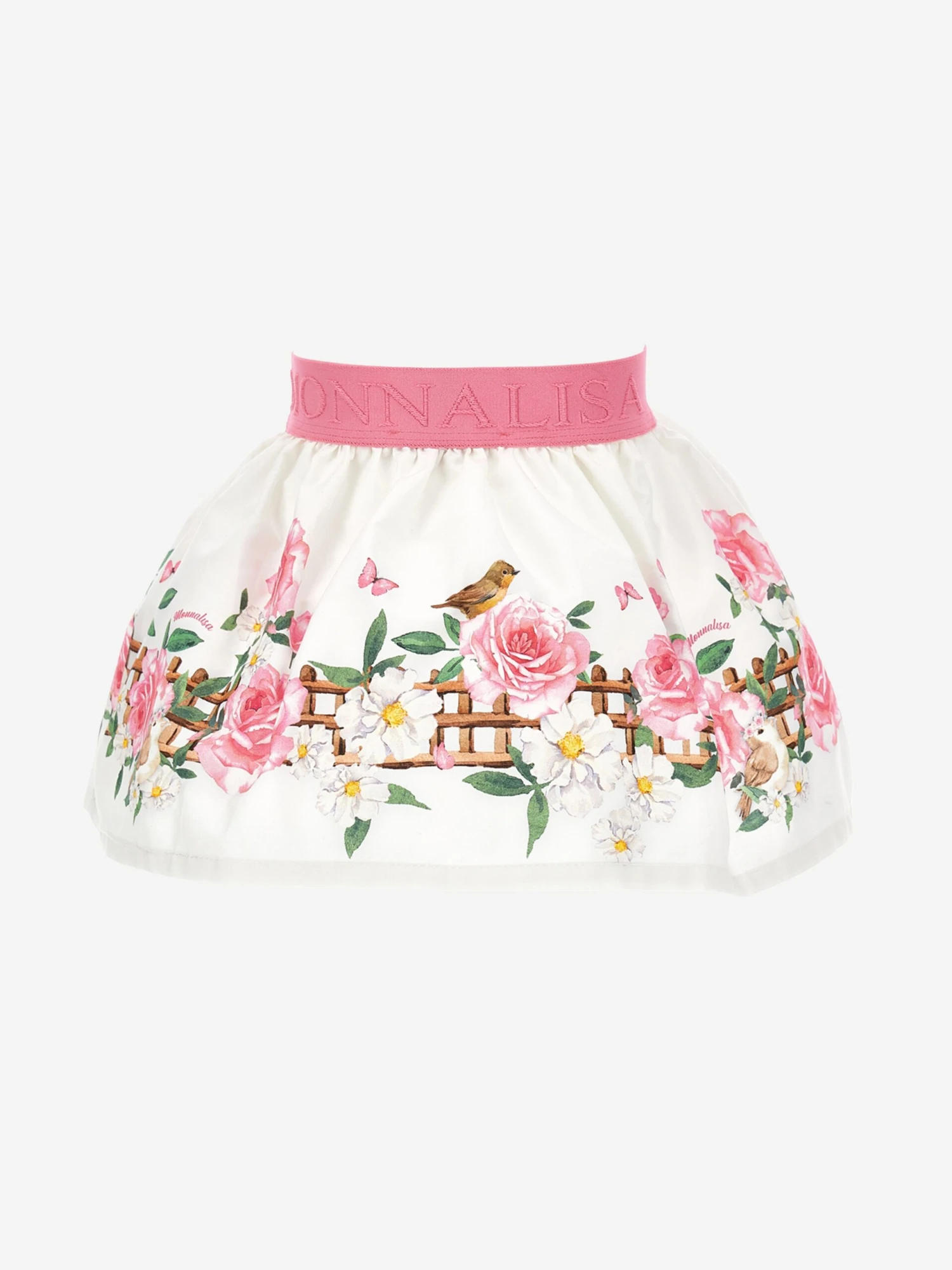 Monnalisa Baby Girls Flower Print Skirt In White 2 Monnalisa Baby Girls Flower Print Skirt In White - Image 2