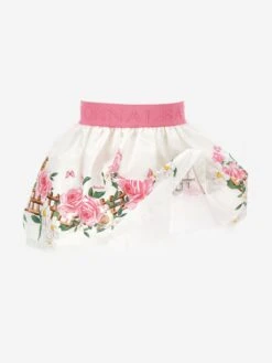 Monnalisa Baby Girls Flower Print Skirt In White 6 Monnalisa Baby Girls Flower Print Skirt In White -Childrens Clothing Store MLSS4037 BIANCO MULTICOLOR 3