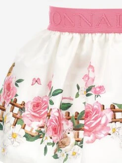 Monnalisa Baby Girls Flower Print Skirt In White 7 Monnalisa Baby Girls Flower Print Skirt In White -Childrens Clothing Store MLSS4037 BIANCO MULTICOLOR 4
