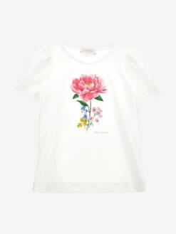Monnalisa Girls Flower T-Shirt In Ivory