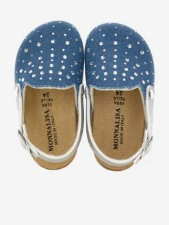 Monnalisa Girls Denim Rhinestone Sandals In Blue 9 Monnalisa Girls Denim Rhinestone Sandals In Blue -Childrens Clothing Store MLSS4069 BLU STONE ARGENTO 4