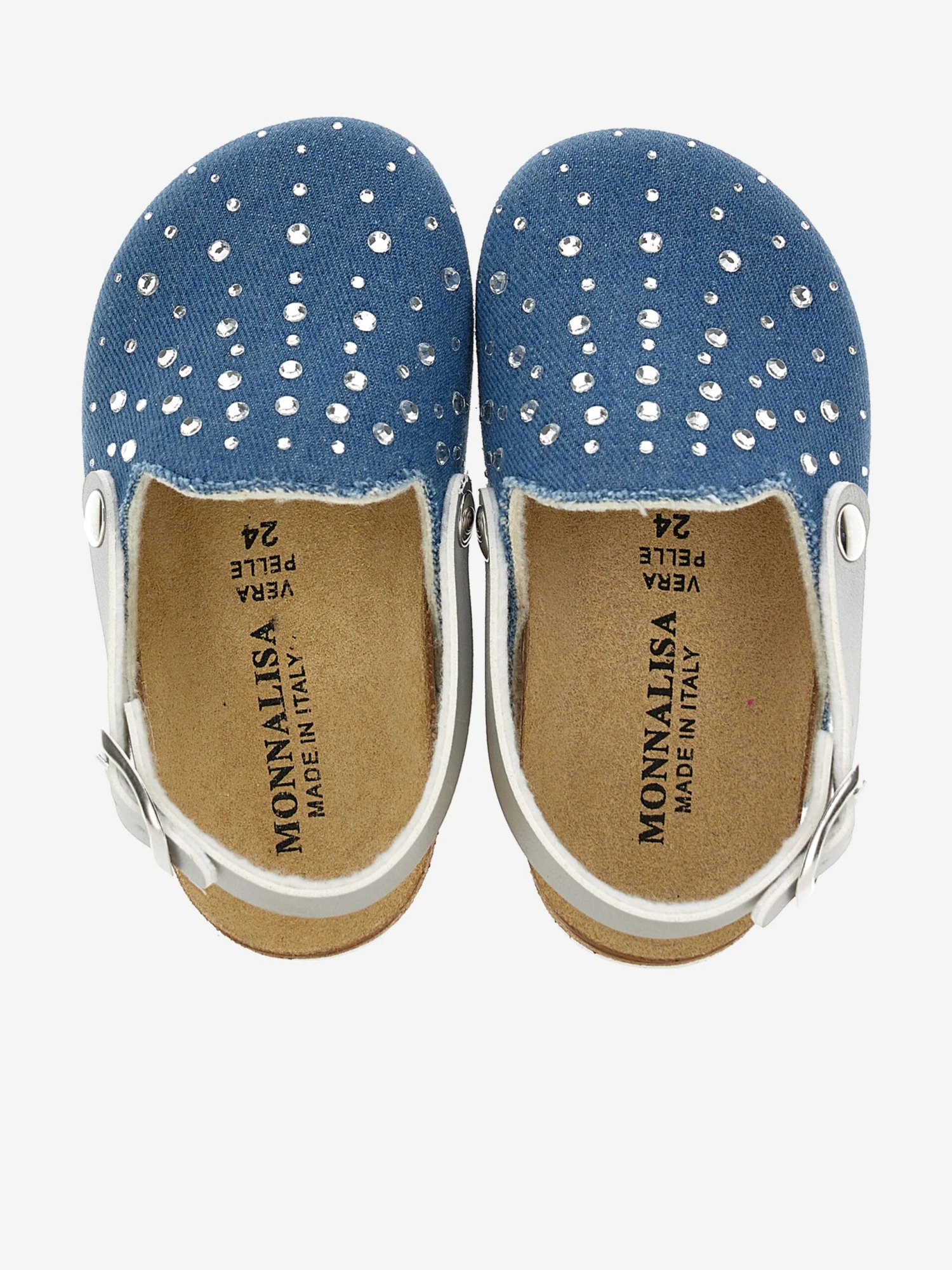 Monnalisa Girls Denim Rhinestone Sandals In Blue 5 Monnalisa Girls Denim Rhinestone Sandals In Blue - Image 5