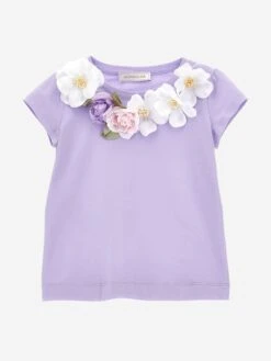 Monnalisa Girls Floral T-Shirt In Purple