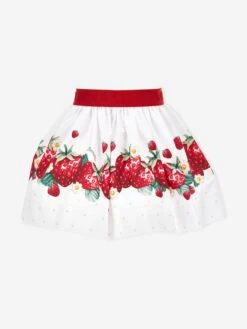 Monnalisa Girls Strawberry Skirt In White 6 Monnalisa Girls Strawberry Skirt In White -Childrens Clothing Store MLSS4081 BIANCO ROSSO 2