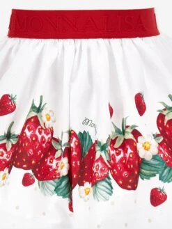 Monnalisa Girls Strawberry Skirt In White 7 Monnalisa Girls Strawberry Skirt In White -Childrens Clothing Store MLSS4081 BIANCO ROSSO 3