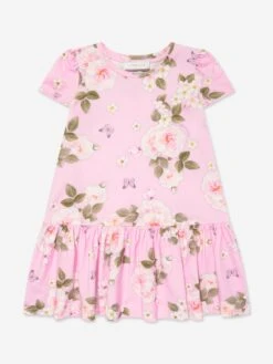Monnalisa Girls Daisy Jersey Dress In Pink