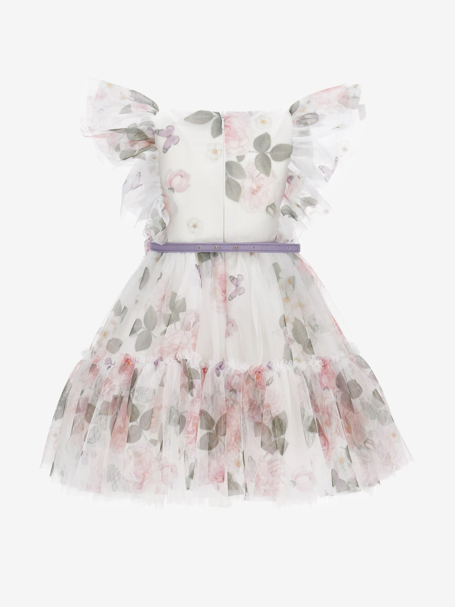 Monnalisa Girls Floral Tulle Dress In White 3 Monnalisa Girls Floral Tulle Dress In White - Image 3