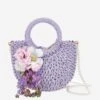 Monnalisa Girls Rafia Flower Crossbody Bag In Purple (33cm)