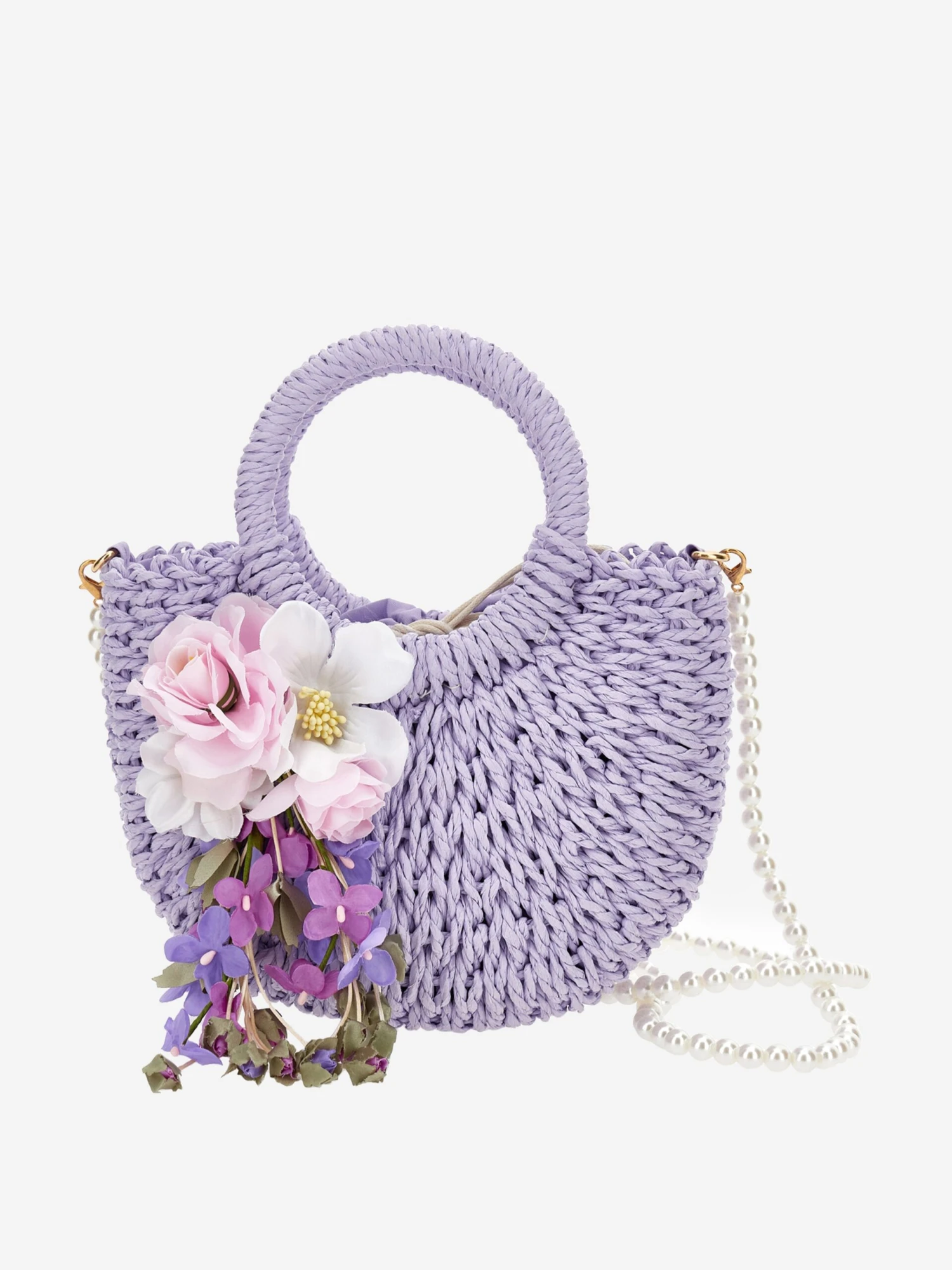 Monnalisa Girls Rafia Flower Crossbody Bag In Purple (33cm) 1 Monnalisa Girls Rafia Flower Crossbody Bag In Purple (33cm)