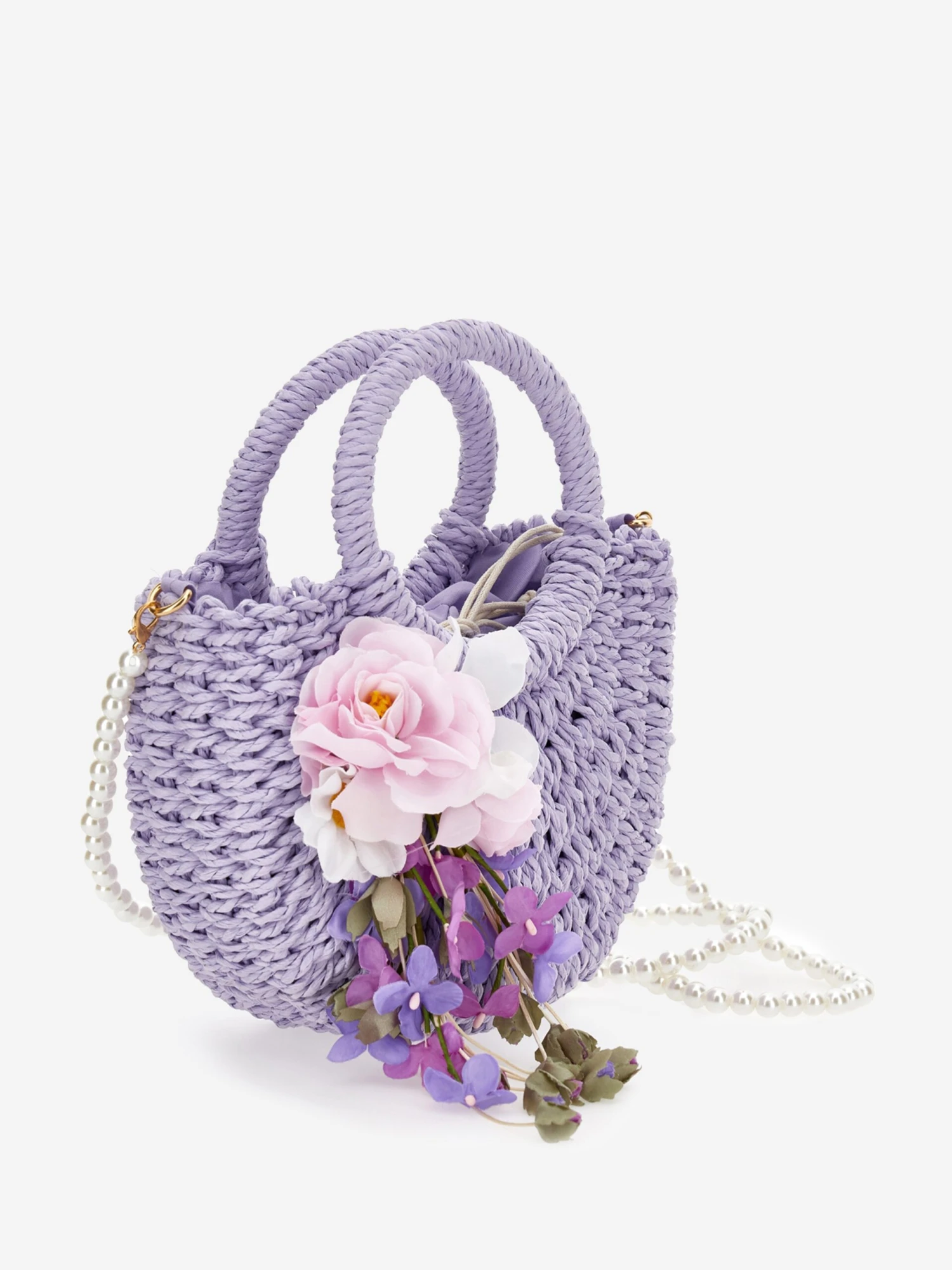 Monnalisa Girls Rafia Flower Crossbody Bag In Purple (33cm) 2 Monnalisa Girls Rafia Flower Crossbody Bag In Purple (33cm) - Image 2