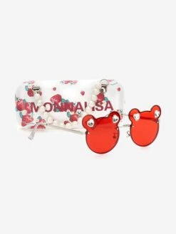 Monnalisa Girls Teddy Bear Sunglasses With Case In Red