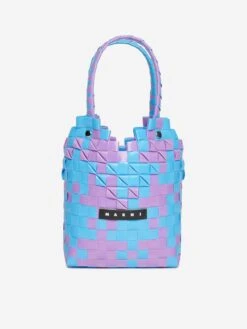 Girls Woven Diamond Basket Bag In Pink (18cm)