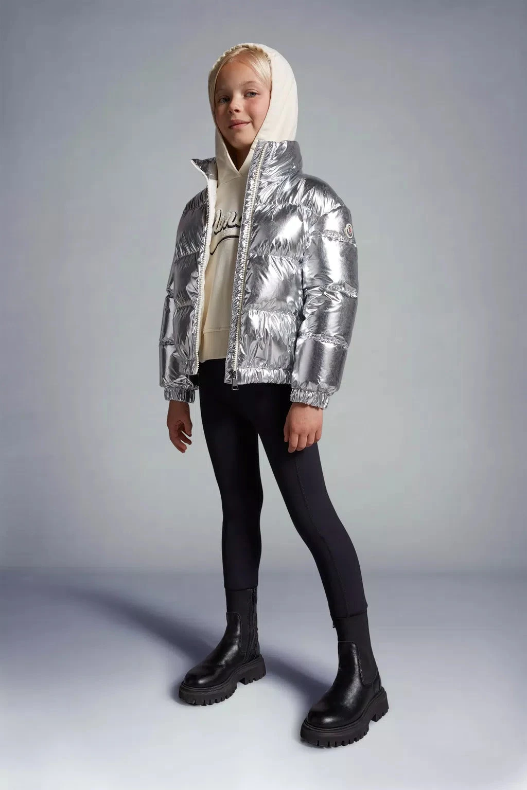 Girls Down Padded Meuse Jacket In Silver 2 Girls Down Padded Meuse Jacket In Silver - Image 2
