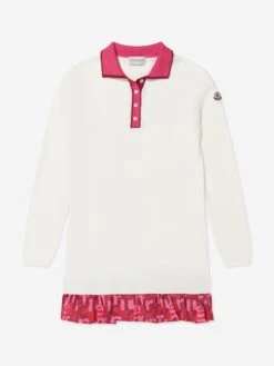 Girls Long Sleeve Polo Dress In White