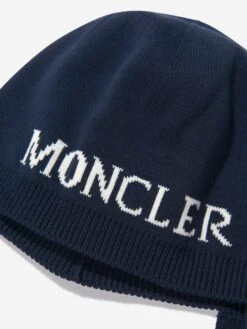 Baby Beanie Hat With Chin Strap In Navy -Childrens Clothing Store MONCLER D66817 3
