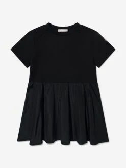 Girls Mixed Fabric Dress In Black