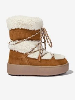 Moon Boot Girls Jtrack Shearling Snow Boots In Brown