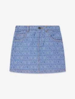 Girls Jacquard Logo Denim Skirt In Blue