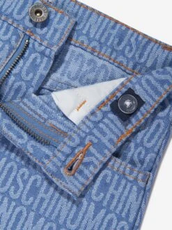 Girls Jacquard Logo Denim Skirt In Blue 6 Girls Jacquard Logo Denim Skirt In Blue -Childrens Clothing Store MOSS4016 BLUE 3