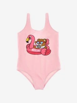 Girls Teddy And Flamingo Swimsuit In Pink