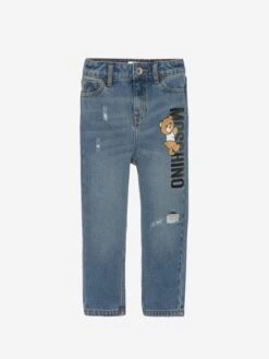Kids Teddy Logo Jeans In Blue