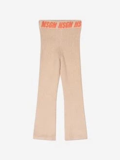 MSGM Girls Rib Knitted Flared Pants In Beige