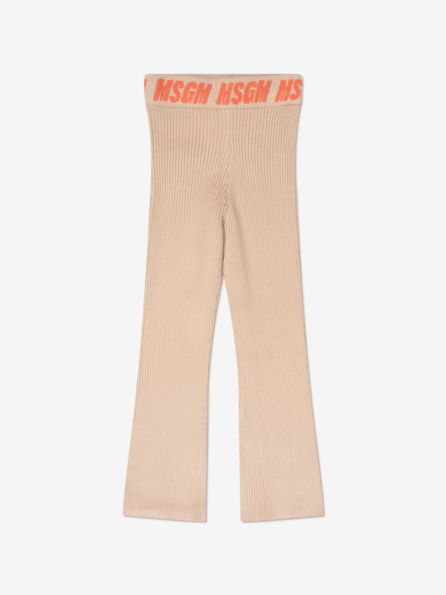 MSGM Girls Rib Knitted Flared Pants In Beige 1 MSGM Girls Rib Knitted Flared Pants In Beige