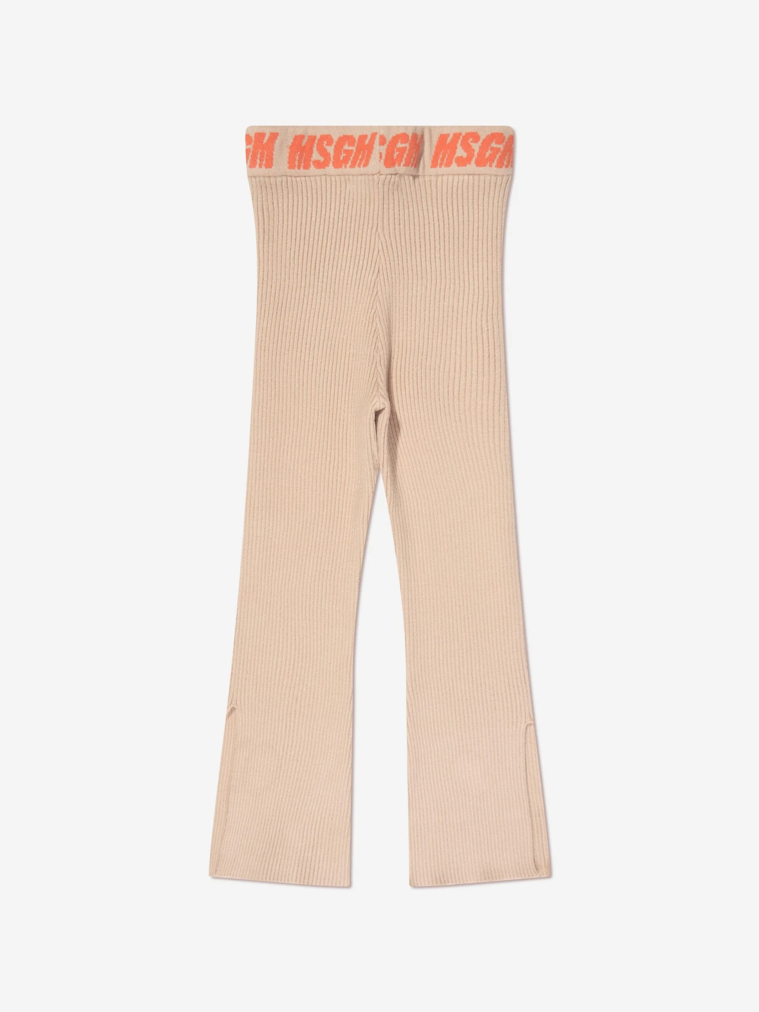 MSGM Girls Rib Knitted Flared Pants In Beige 2 MSGM Girls Rib Knitted Flared Pants In Beige - Image 2