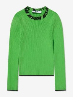 MSGM Girls Rib Knitted Turtleneck Jumper In Green