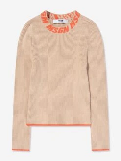 MSGM Girls Rib Knitted Turtleneck Jumper In Beige