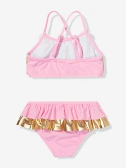 Girls Frilly Crochet Flower River Bikini In Pink -Childrens Clothing Store NESS4001 PINK 2