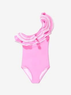 Girls One Shoulder Ruffle Eliza Swimsuit In Pink