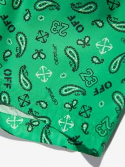 Off-White Boys Bandana Swim Shorts In Green 6 Off-White Boys Bandana Swim Shorts In Green -Childrens Clothing Store OFFS4036 GREEN MULTICOLOR 3