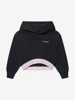 Off-White Girls Bookish Logo Band Cropped Hoodie In Black