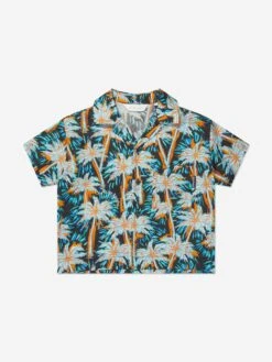 Palm Angels Boys AOP PA Palms Bowling Shirt In Black