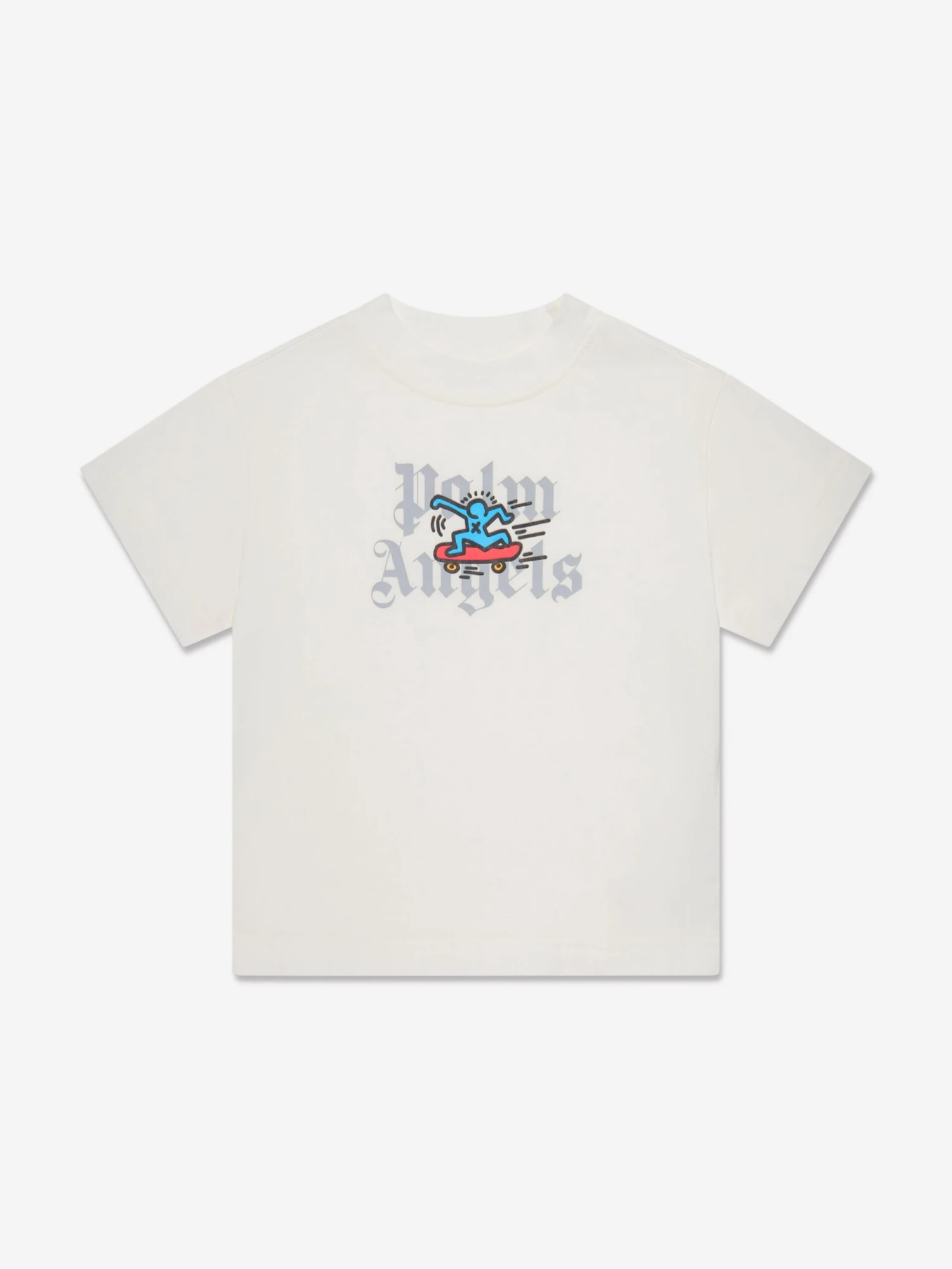 Palm Angels Boys PA X Keith Haring Skateboard T-Shirt In White 1 Palm Angels Boys PA X Keith Haring Skateboard T-Shirt In White