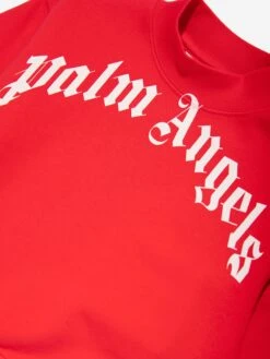 Palm Angels Boys Classic Curved Logo Sweatshirt In Red 6 Palm Angels Boys Classic Curved Logo Sweatshirt In Red -Childrens Clothing Store PALS4018 RED WHITE 3