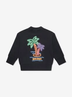 Palm Angels Boys Neon Palms Sweatshirt In Black