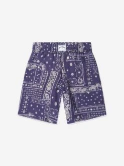 Palm Angels Boys Astro Paisley Shorts In Navy