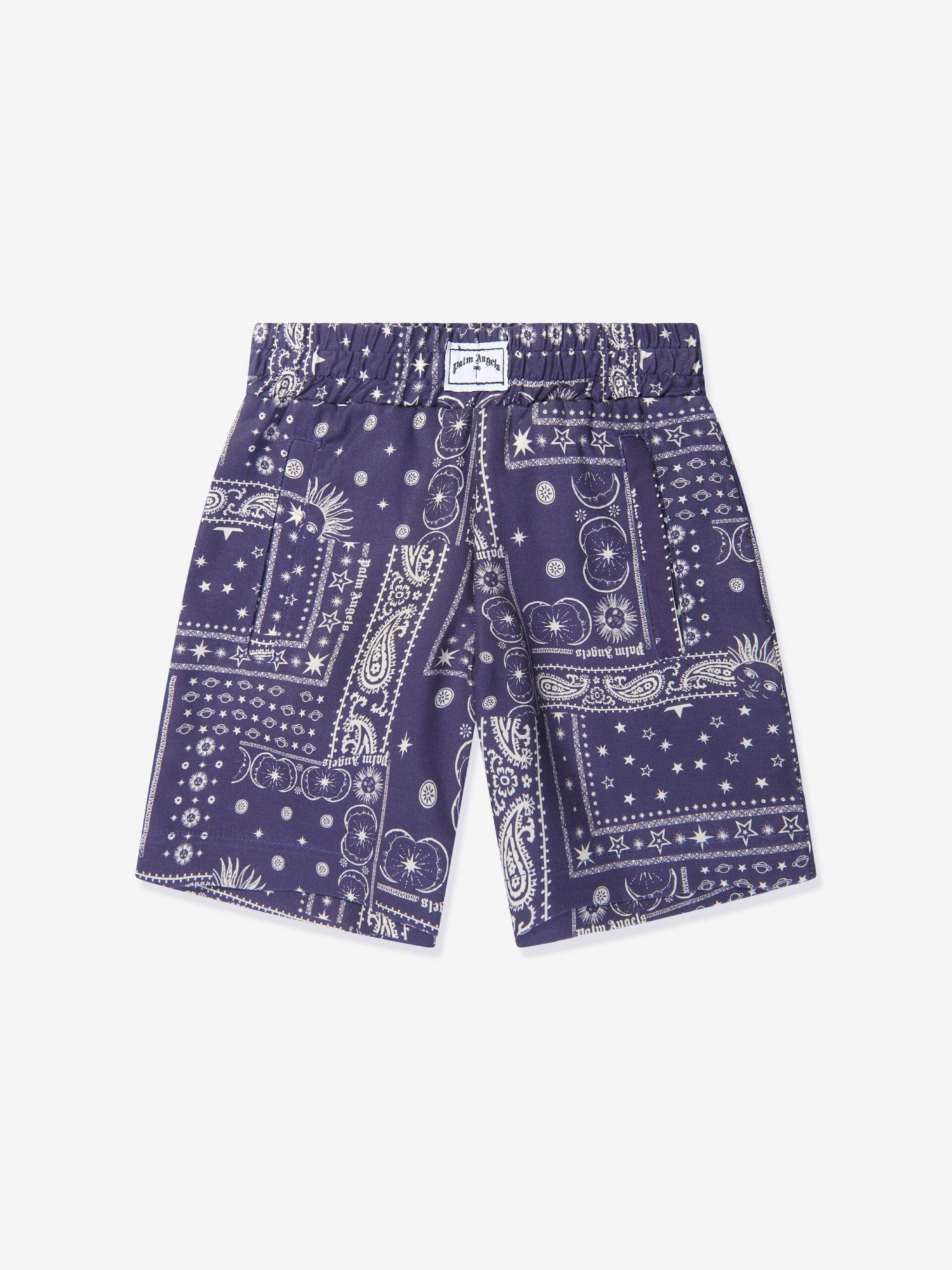 Palm Angels Boys Astro Paisley Shorts In Navy 1 Palm Angels Boys Astro Paisley Shorts In Navy