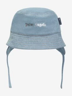 Palm Angels Boys Logo Stone Denim Bucket Hat In Blue