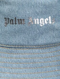 Palm Angels Boys Logo Stone Denim Bucket Hat In Blue 6 Palm Angels Boys Logo Stone Denim Bucket Hat In Blue -Childrens Clothing Store PALS4053 BLUE WHITE 3