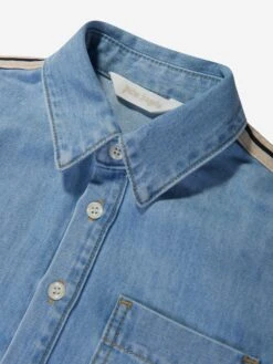 Palm Angels Boys Track Chambray Oversized Shirt In Blue 7 Palm Angels Boys Track Chambray Oversized Shirt In Blue -Childrens Clothing Store PALS4065 BLUE BLUE 4