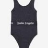 Palm Angels Girls Logo Band Swimsuit In Black