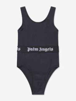 Palm Angels Girls Logo Band Swimsuit In Black