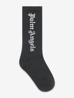 Palm Angels Girls Logo High Socks In Black -Childrens Clothing Store PALS4114 BLACK WHITE 1