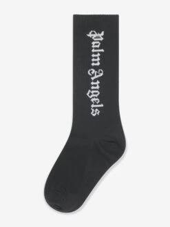 Palm Angels Girls Logo High Socks In Black -Childrens Clothing Store PALS4114 BLACK WHITE 2