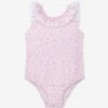 Girls Floral Print Swimsuit In Pink