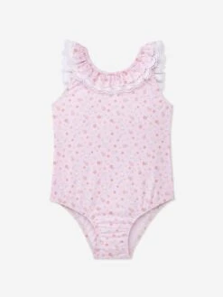 Girls Floral Print Swimsuit In Pink